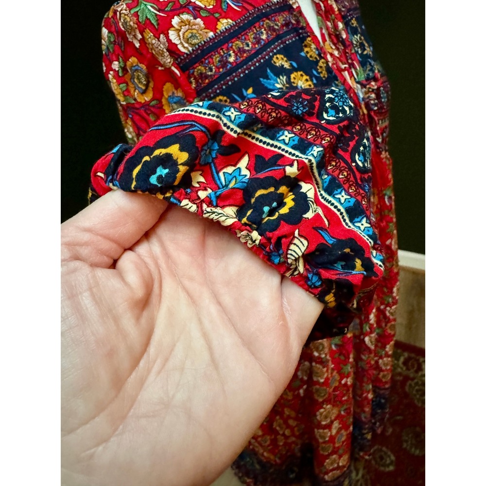R Vivimos Red Floral Bohemian Hippie Cottagecore Long Sleeve Maxi Dress Med - Picture 7 of 8